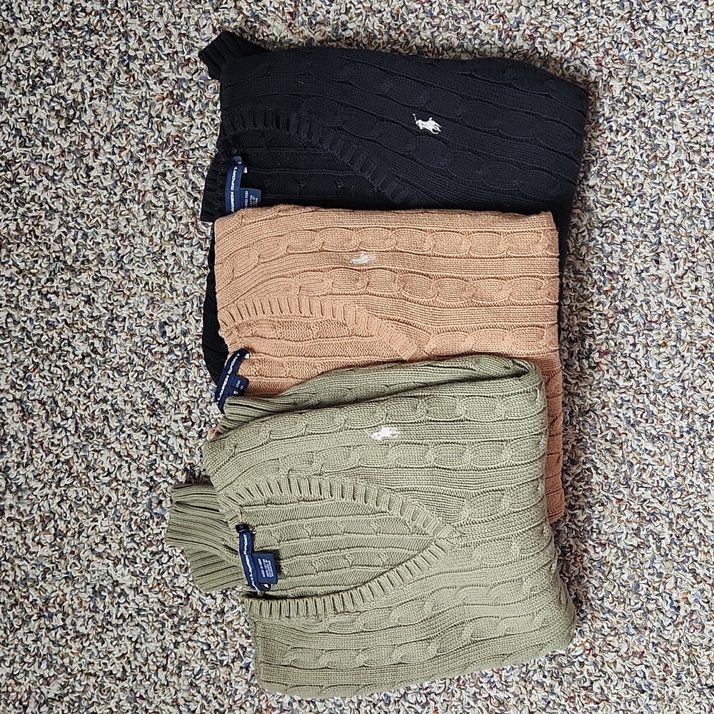 THREE Ralph Lauren Cotton Cable V Neck Sweaters
